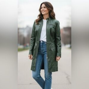 Jessica London Genuine Leather Trench Coat Sz 12